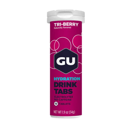 GU Hydration Drink Tabs – Tri Berry Flavour Non-Caffeinated – 1, 2 or 4 Pack | Running & Endurance