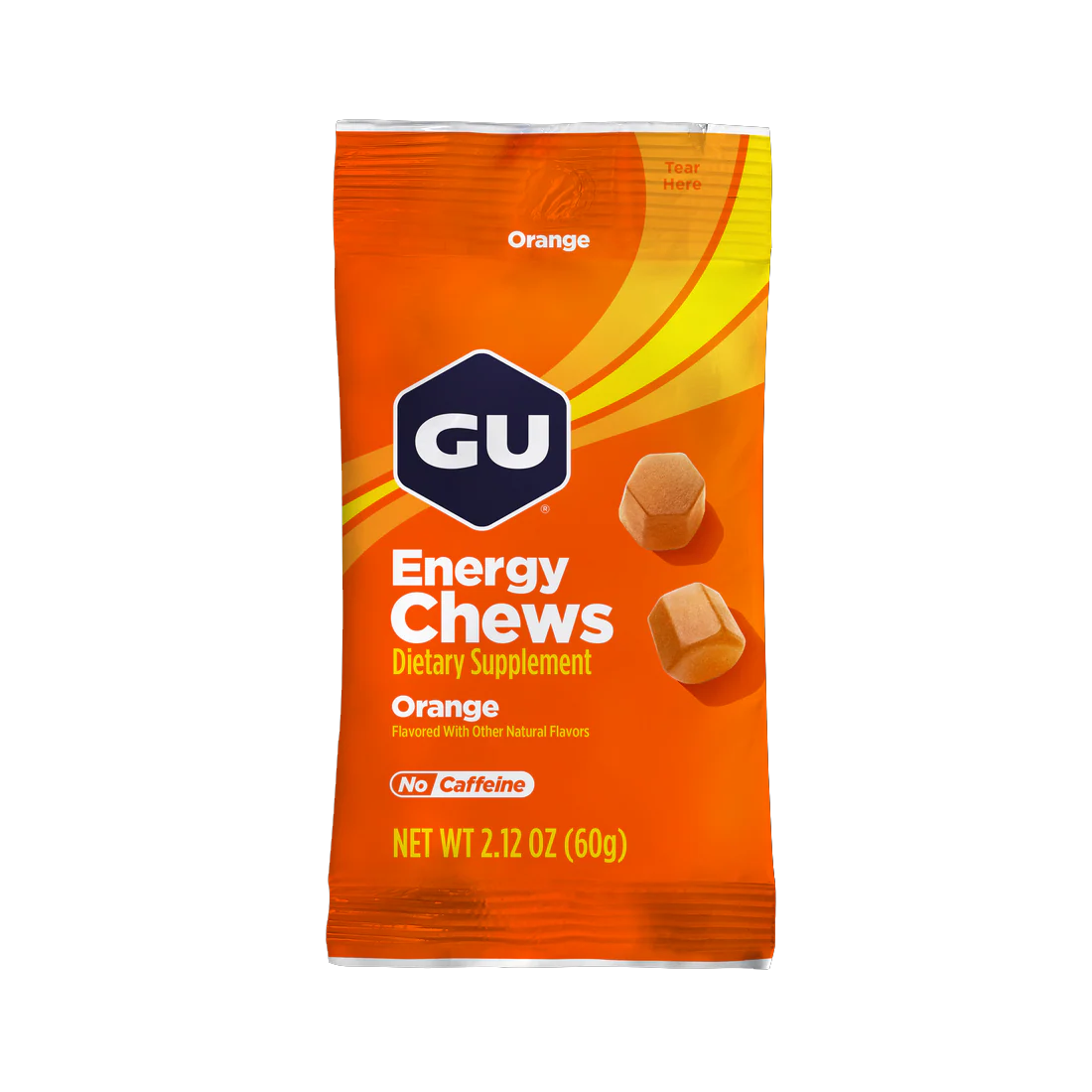 GU Energy Chews – Orange Flavour Non-Caffeinated – 1, 4 or 12 Pack | Running & Endurance