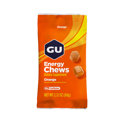 GU Energy Chews – Orange Flavour Non-Caffeinated – 1, 4 or 12 Pack | Running & Endurance