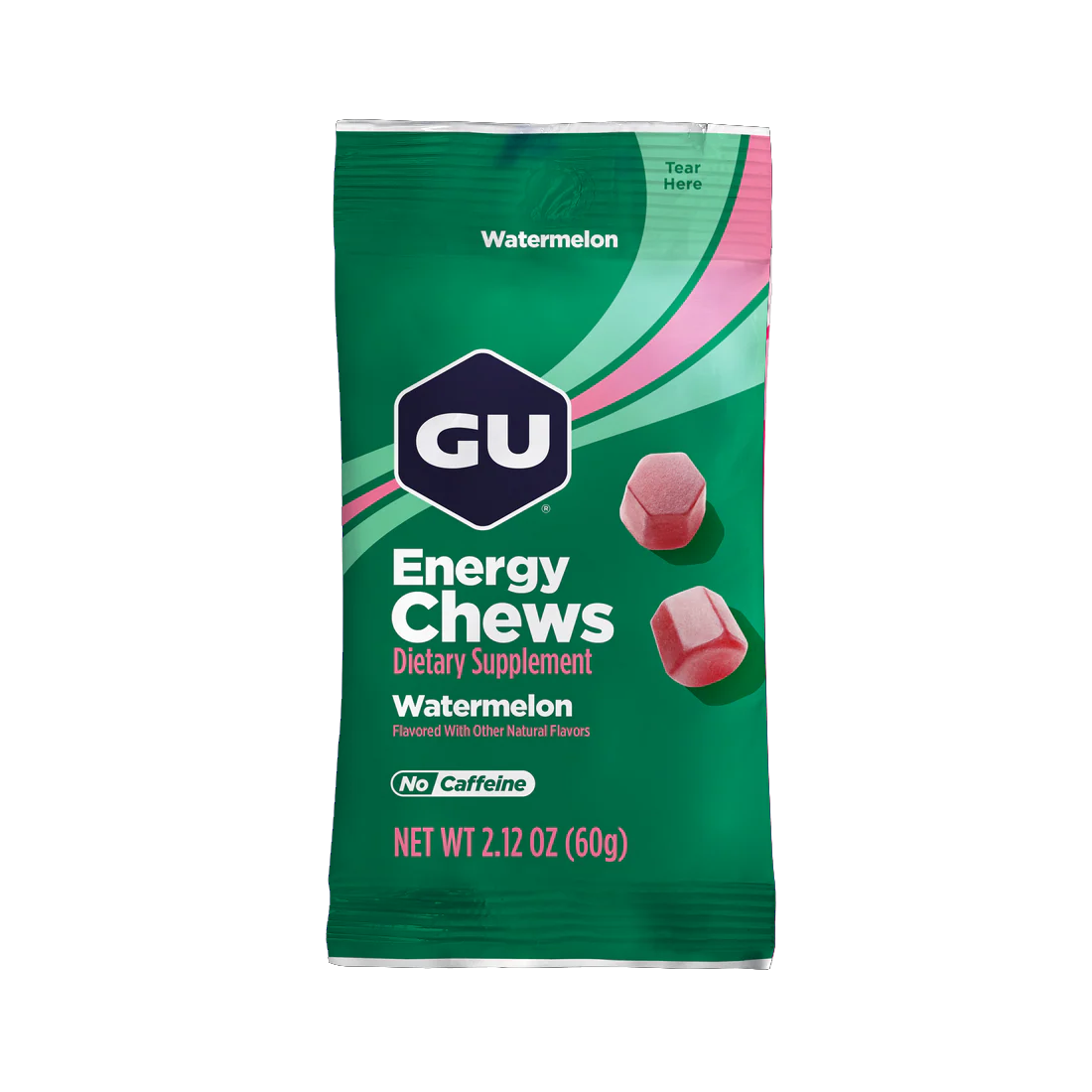 GU Energy Chews – Salted Watermelon Non-Caffeinated – 1, 4 or 12 Pack | Running & Endurance