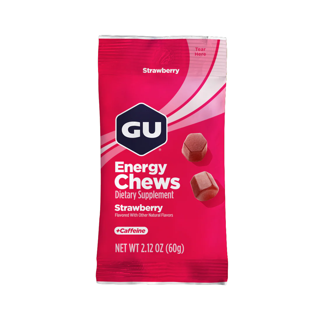 GU Energy Chews – Strawberry Flavour Caffeinated – 1, 4 or 12 Pack | Running & Endurance