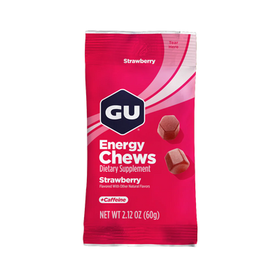 GU Energy Chews – Strawberry Flavour Caffeinated – 1, 4 or 12 Pack | Running & Endurance