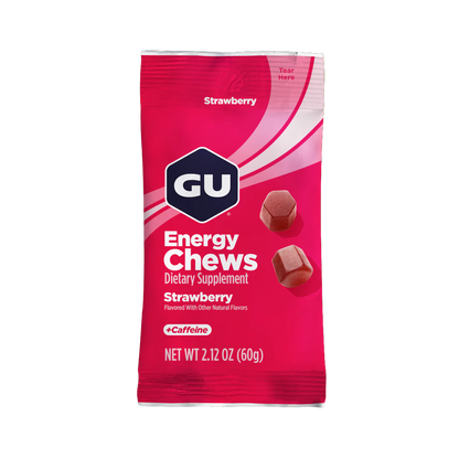 GU Energy Chews – Strawberry Flavour Caffeinated – 1, 4 or 12 Pack | Running & Endurance