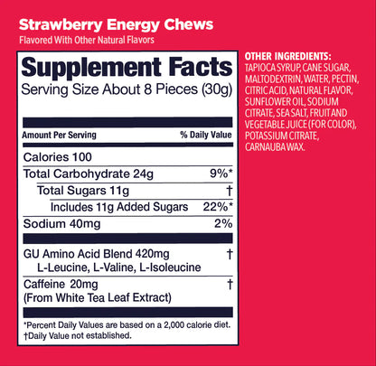 GU Energy Chews – Strawberry Flavour Caffeinated – 1, 4 or 12 Pack | Running & Endurance