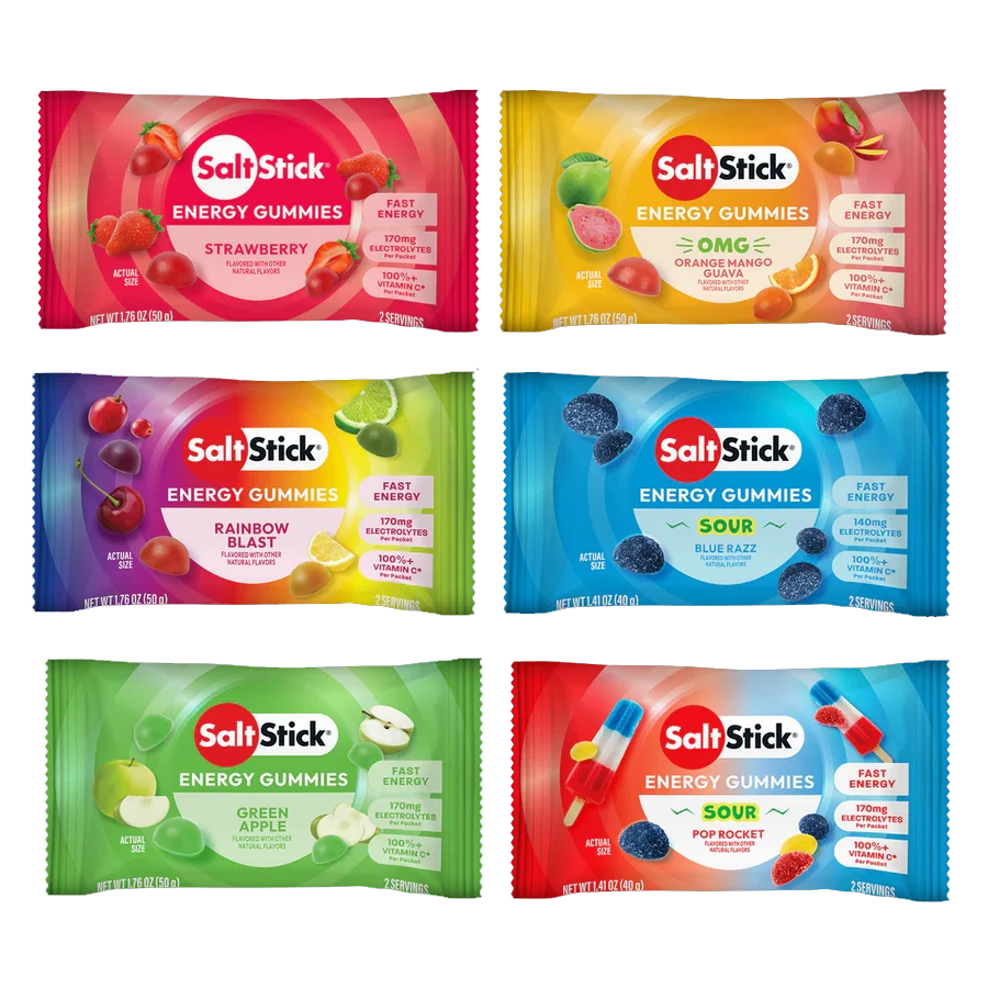 SaltStick Energy Gummies 3 Pack – Carbohydrate & Electrolyte Chews for Running, Marathon, Cycling & HYROX