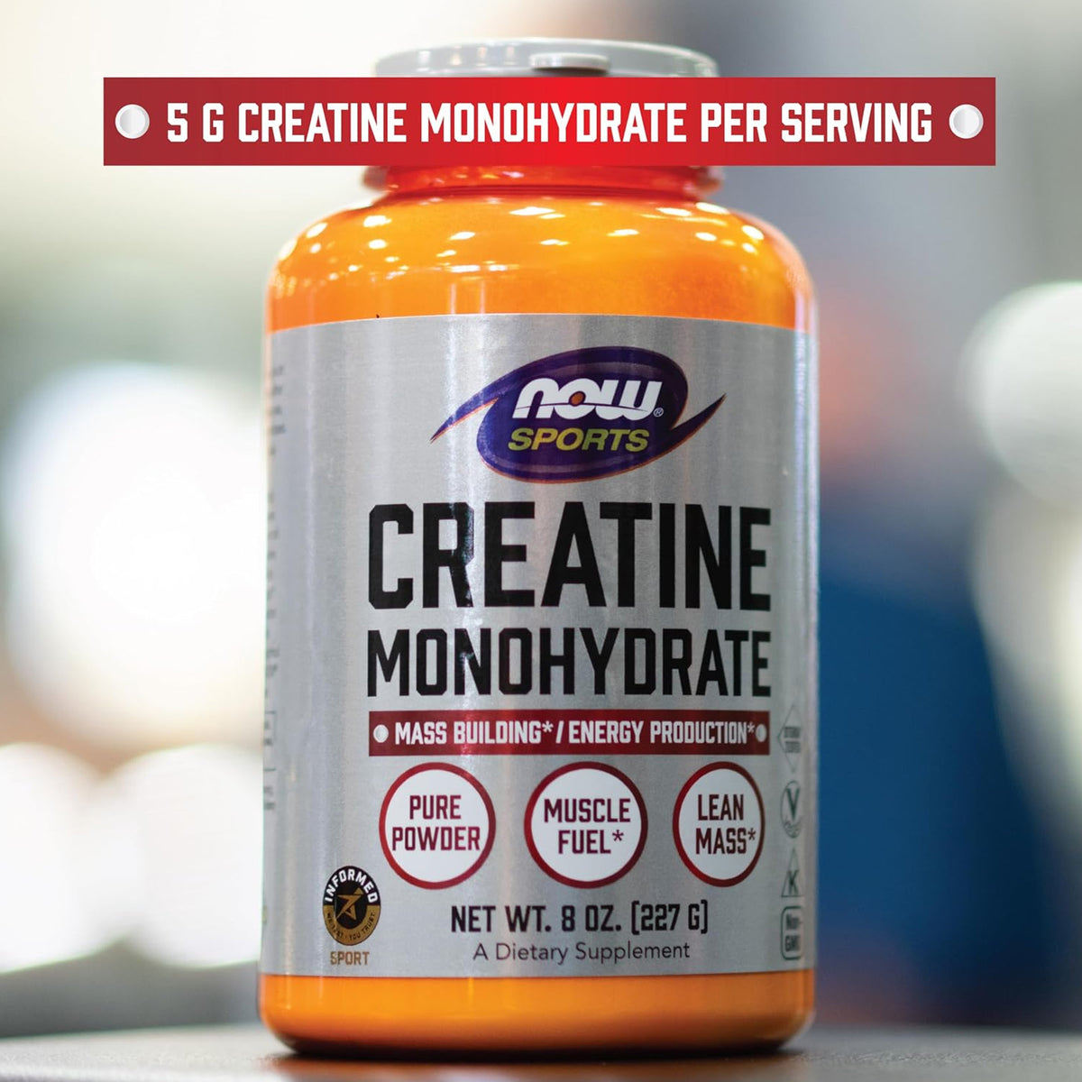 NOW Sports Creatine Monohydrate Powder 227g – Pure Creatine for Strength, Power, Gym & Sports Performance