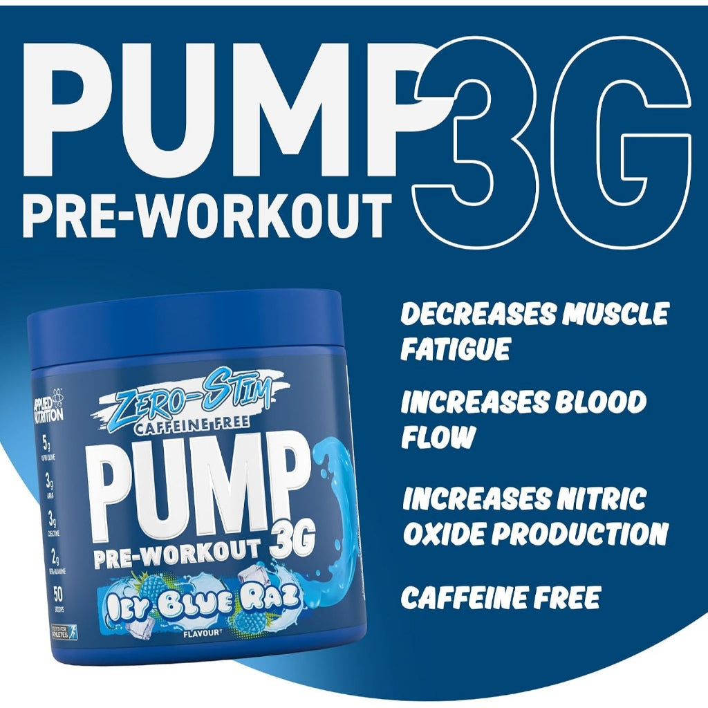 Applied Nutrition Pump 3G Zero Stim 375g – Caffeine-Free Pre-Workout for Muscle Pump, 25 Servings