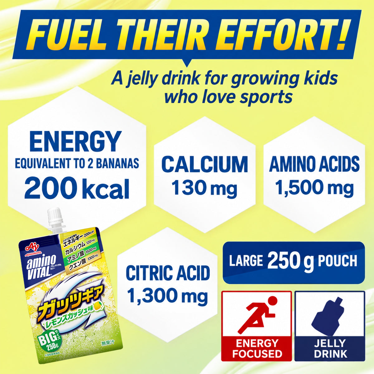 Amino VITAL Guts Gear Kids Sports Energy Jelly Drink – Amino Acids, Calcium & Citric Acid, 6, 12 or 24 Pack