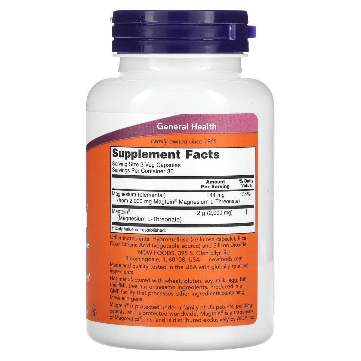 NOW Foods Magtein Magnesium L-Threonate 90 Caps