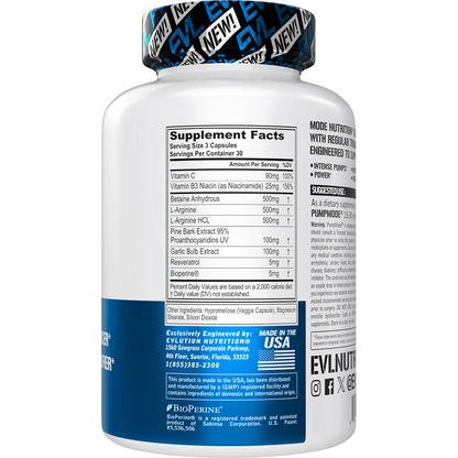 EVLution Nutrition Pump Mode 训练前补充剂 90 粒素食胶囊 (30 份) 增强肌肉 提升表现 增加力量 提高耐力