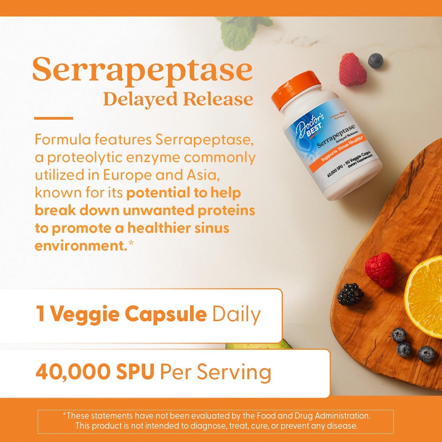 Doctor's Best Serrapeptase, 40,000 SPU, 90 Veggie Caps