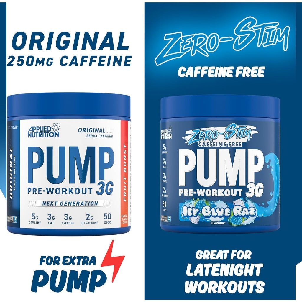 Applied Nutrition Pump 3G Zero Stim 375g – Caffeine-Free Pre-Workout for Muscle Pump, 25 Servings