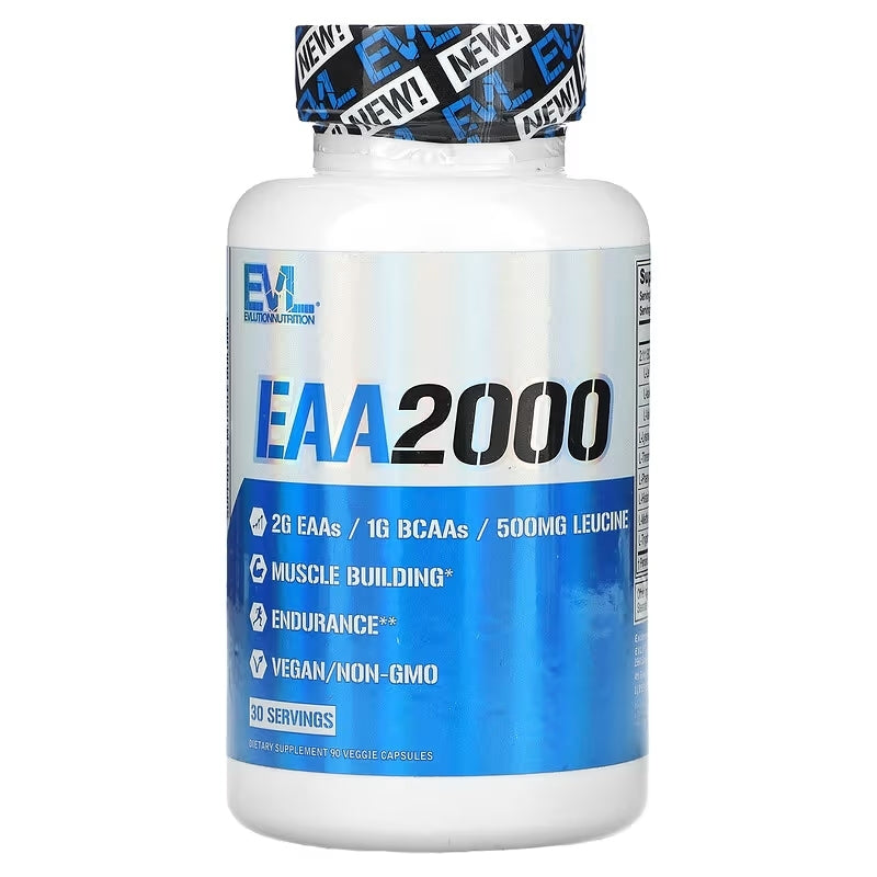EvLution Nutrition EAA2000 Essential Amino Acids 90 Veggie Capsules – Muscle Recovery, Endurance & Performance