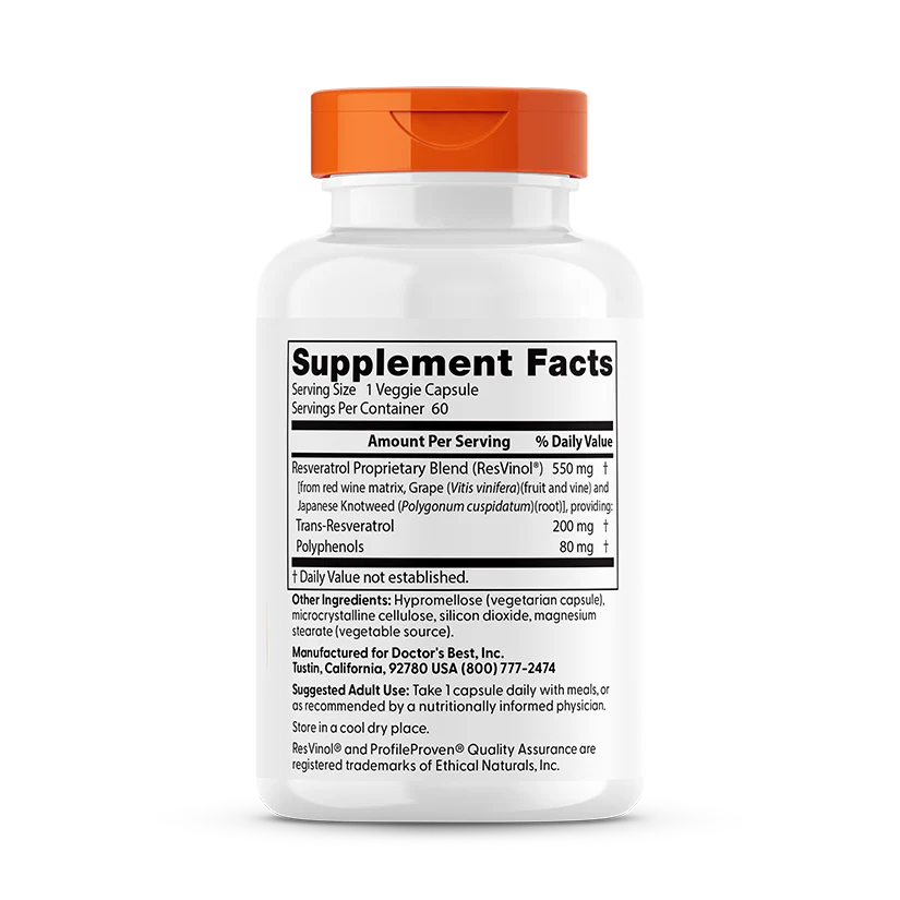 Doctor's Best Trans-Resveratrol 200 with Resvinol, 200 mg, 60 Veggie Caps