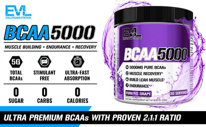 EVLution Nutrition BCAA 5000粉（选择口味和份量） 建立和修复肌肉 恢复 增强力量 耐力 生酮友好