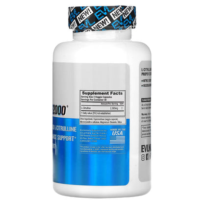 EVLution Nutrition 左旋瓜氨酸 2000 促进肌肉生长 增强耐力 90 粒植物胶囊 30 份
