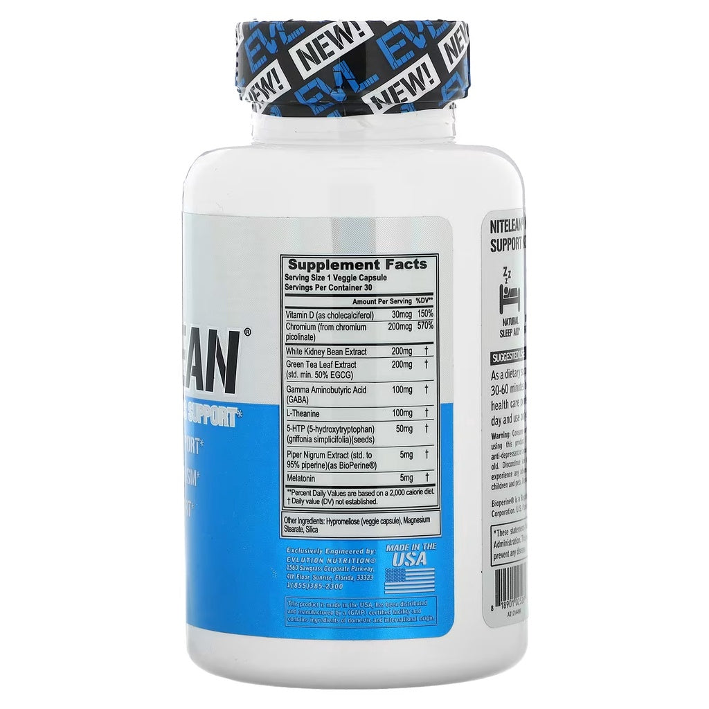EVLution Nutrition NiteLean 30粒装燃脂剂。体重管理