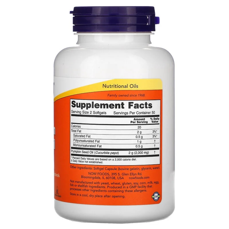 NOW Foods Pumpkin Seed Oil 1000mg 100 Softgels