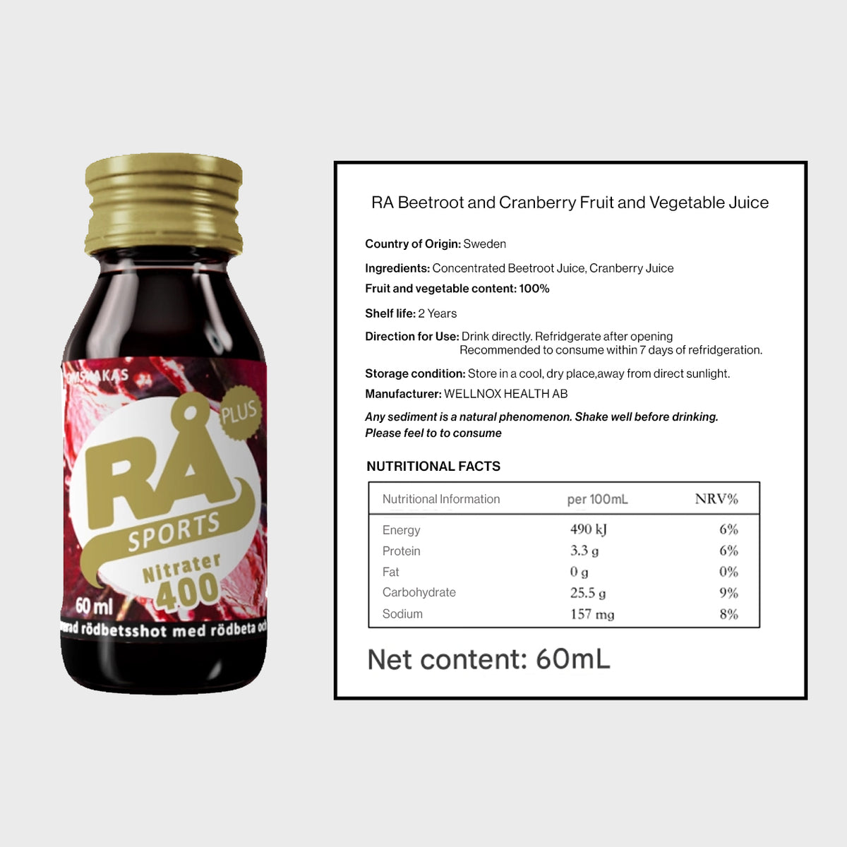 RA Swedish Beetroot Juice Shot 400mg Nitrate 60ml – 5,10 Bottles | Endurance, Running & Marathon