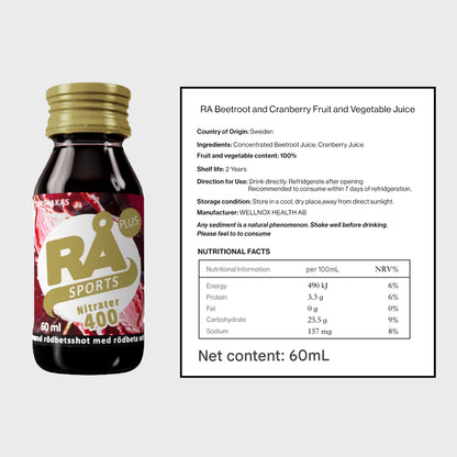RA Swedish Beetroot Juice Shot 400mg Nitrate 60ml – 5,10 Bottles | Endurance, Running & Marathon
