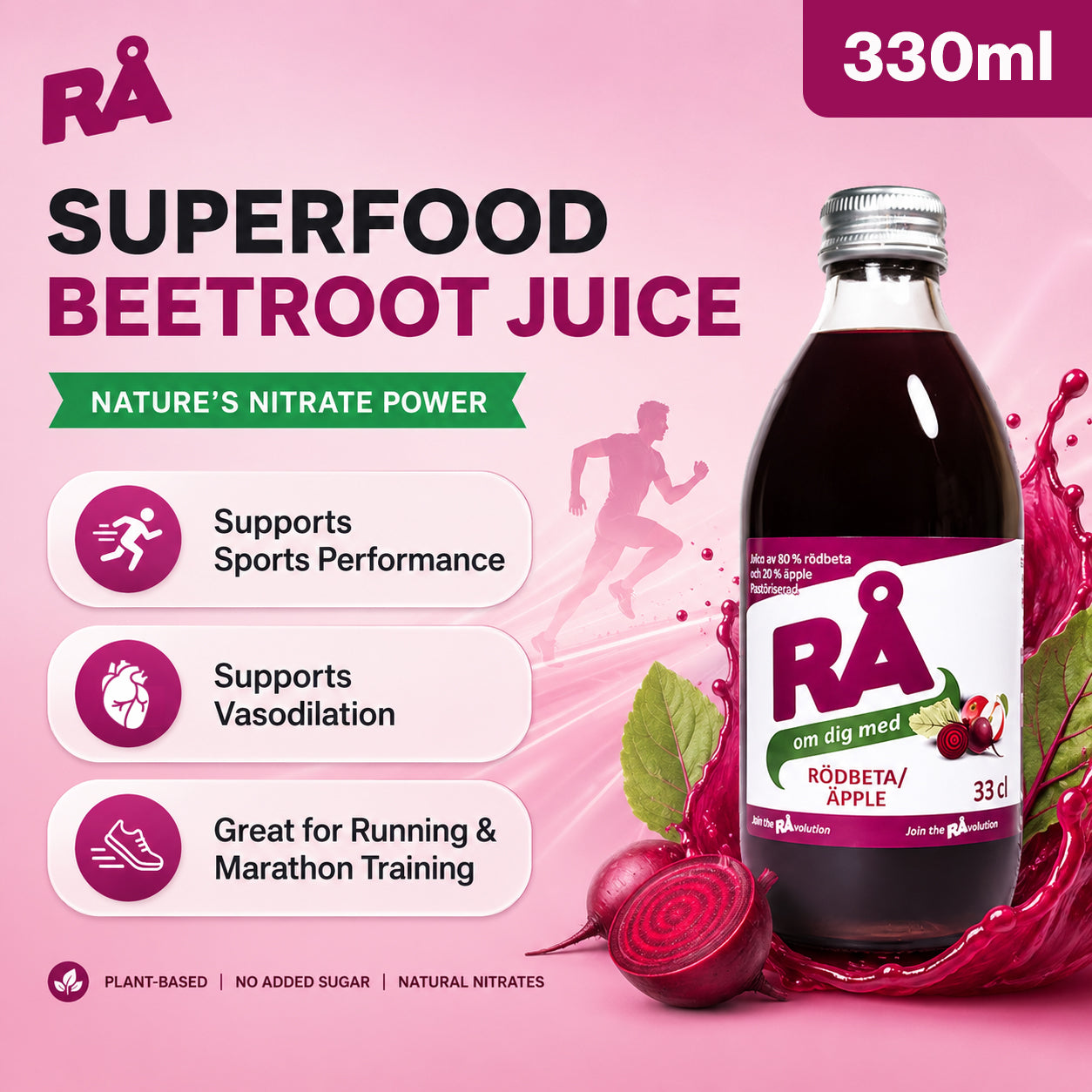 Swedish Beetroot Apple Juice 330ml – 3,6 Bottles | Natural Juice for Sports, Marathon & Daily Wellness