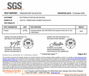 BS Nutrition Mass Gainer SGS protein test report