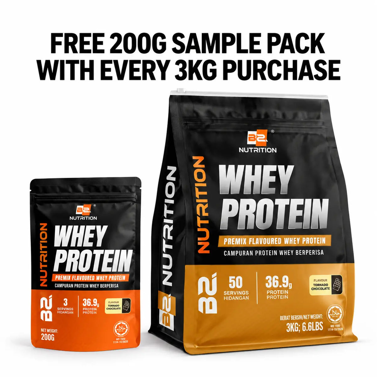 BS Nutrition Whey Protein 3kg with free 200g sample pack
