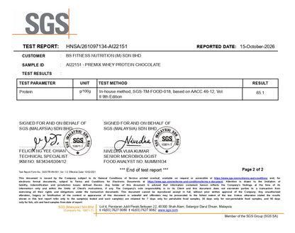 BS Nutrition Whey Protein SGS product test report