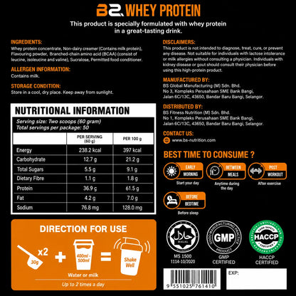 BS Nutrition Whey Protein nutrition facts and directions