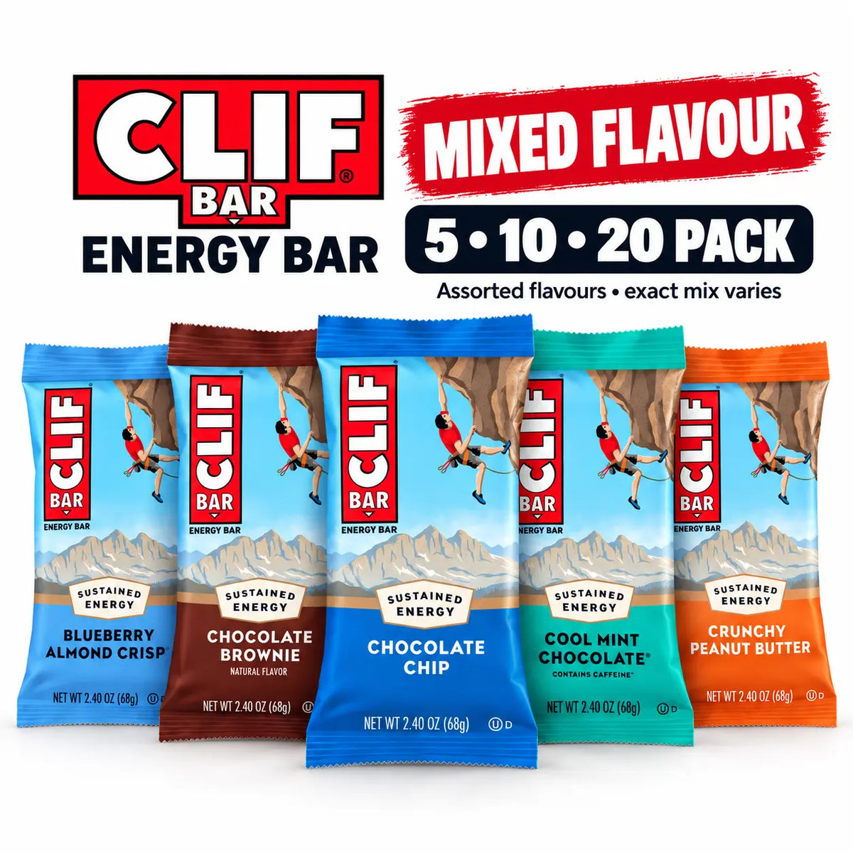 CLIF BAR Energy Bar Mixed Flavour assorted 5, 10 and 20 pack options