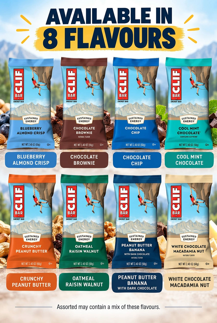 CLIF BAR Energy Bar flavour range with eight Racepack stocked flavours