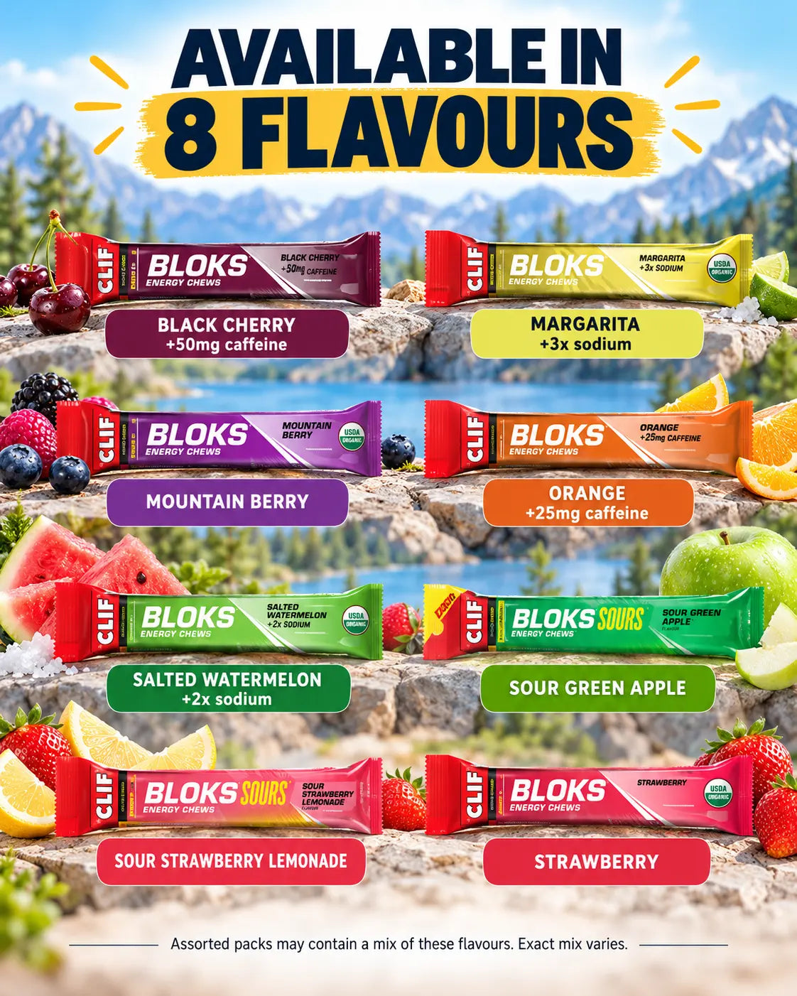 CLIF BLOKS Energy Chews available in 8 flavours