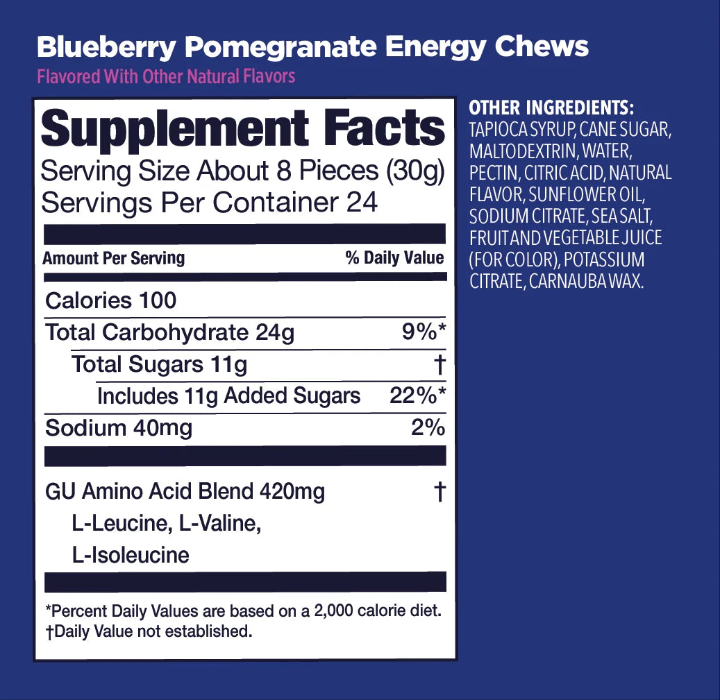 GU Energy Chews Blueberry Pomegranate Supplement Fact