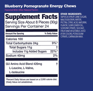 GU Energy Chews Blueberry Pomegranate Supplement Fact