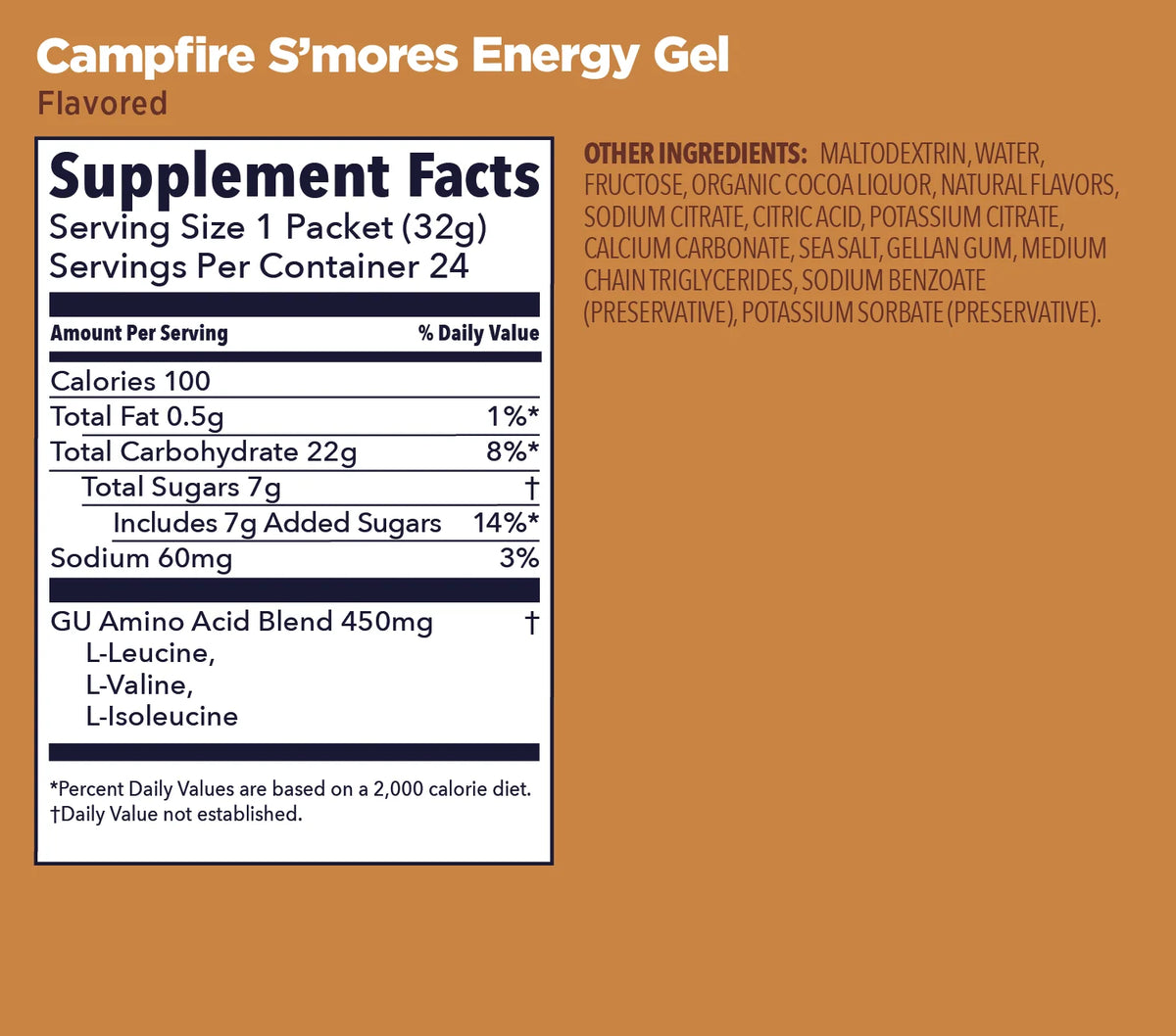 GU Original Energy Gel Campfire S'mores 32g Supplement Facts