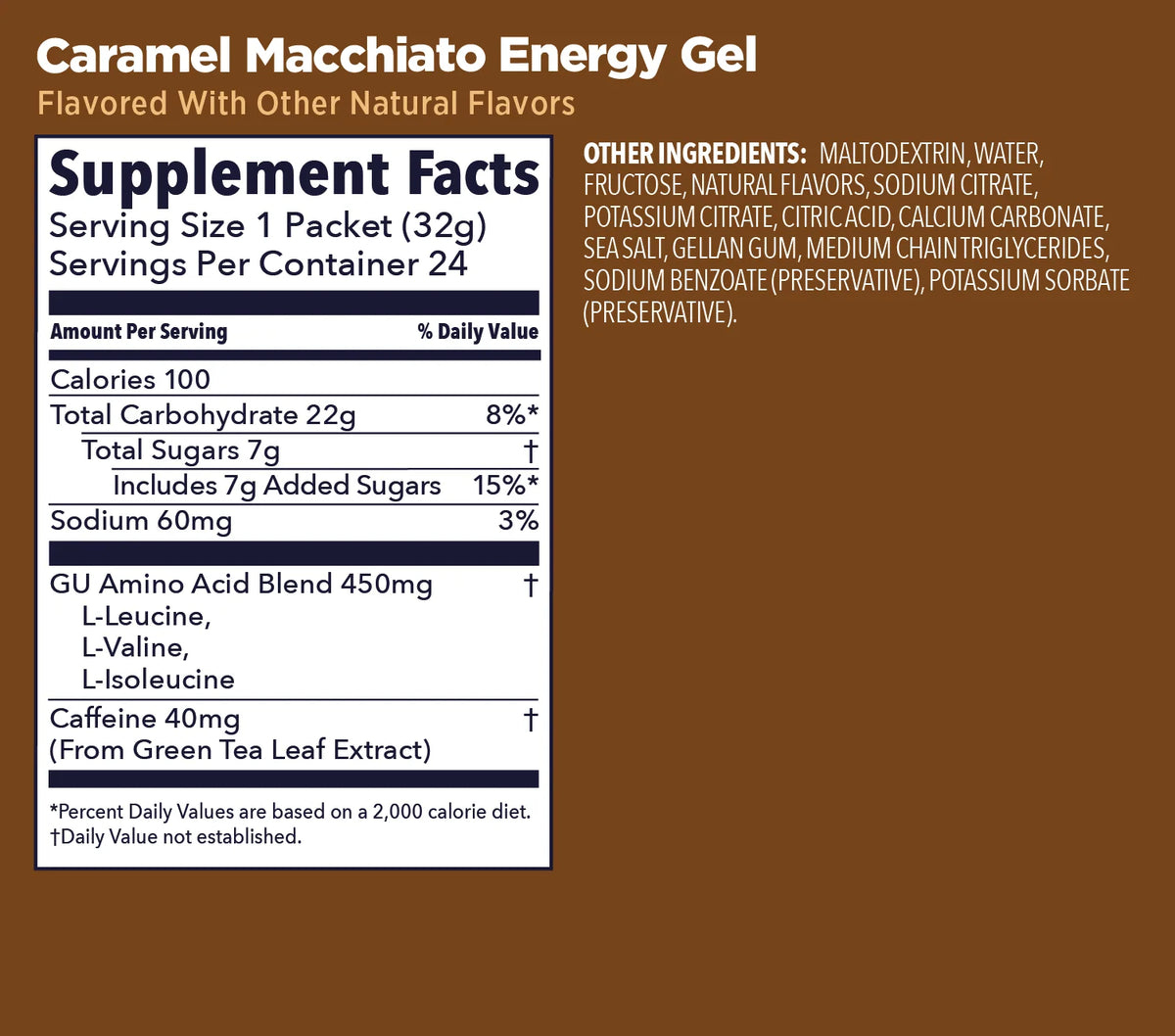 GU Original Energy Gel Caramel Macchiato 32g Supplement Facts