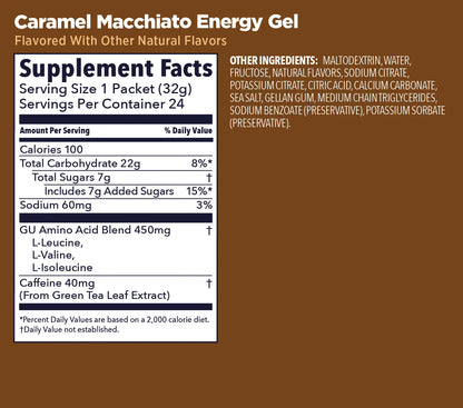 GU Original Energy Gel Caramel Macchiato 32g Supplement Facts