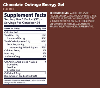 GU Original Energy Gel Chocolate Outrage 32g Supplement Facts