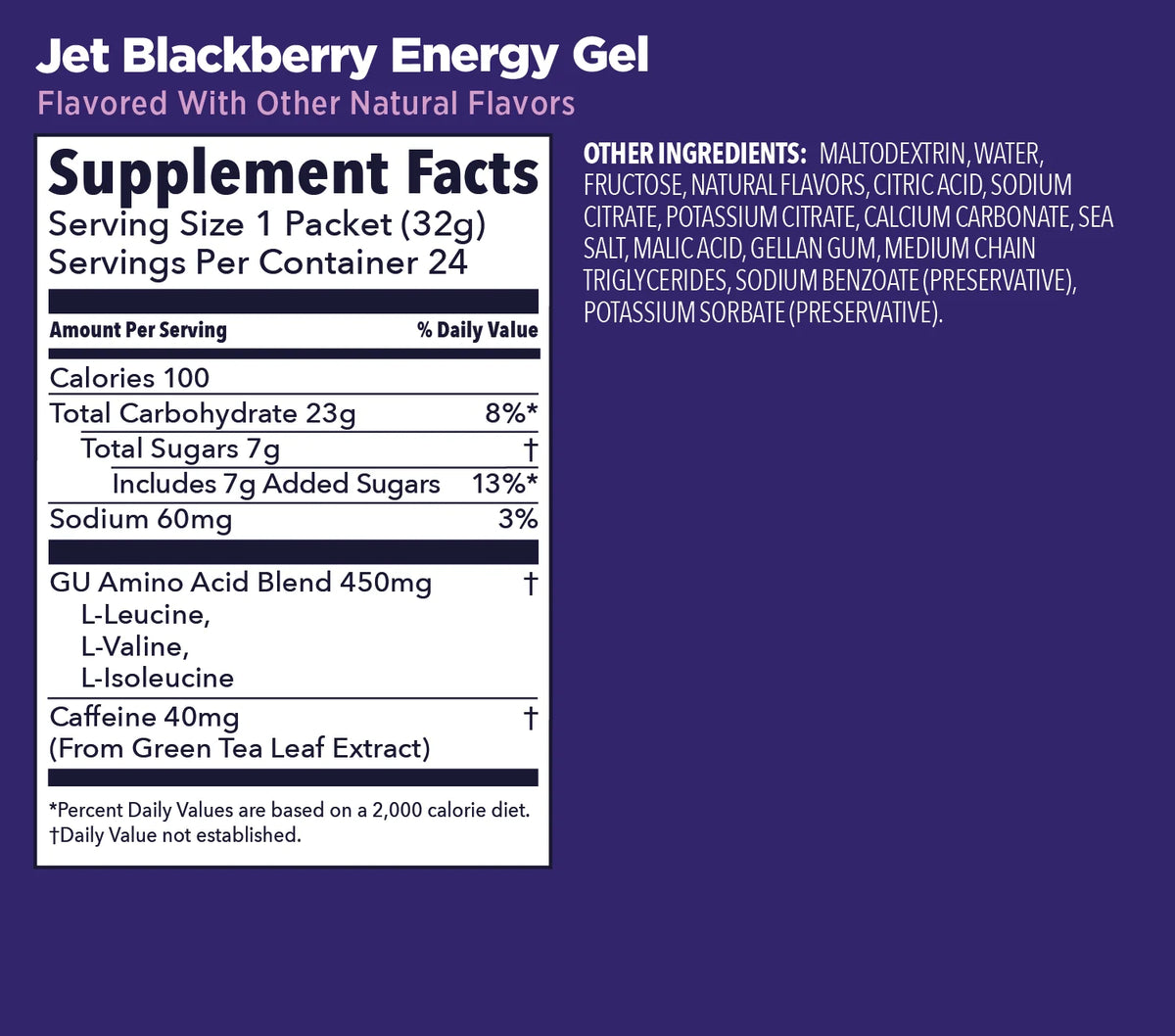 GU Original Energy Gel Jet Blackberry 32g Supplement Facts