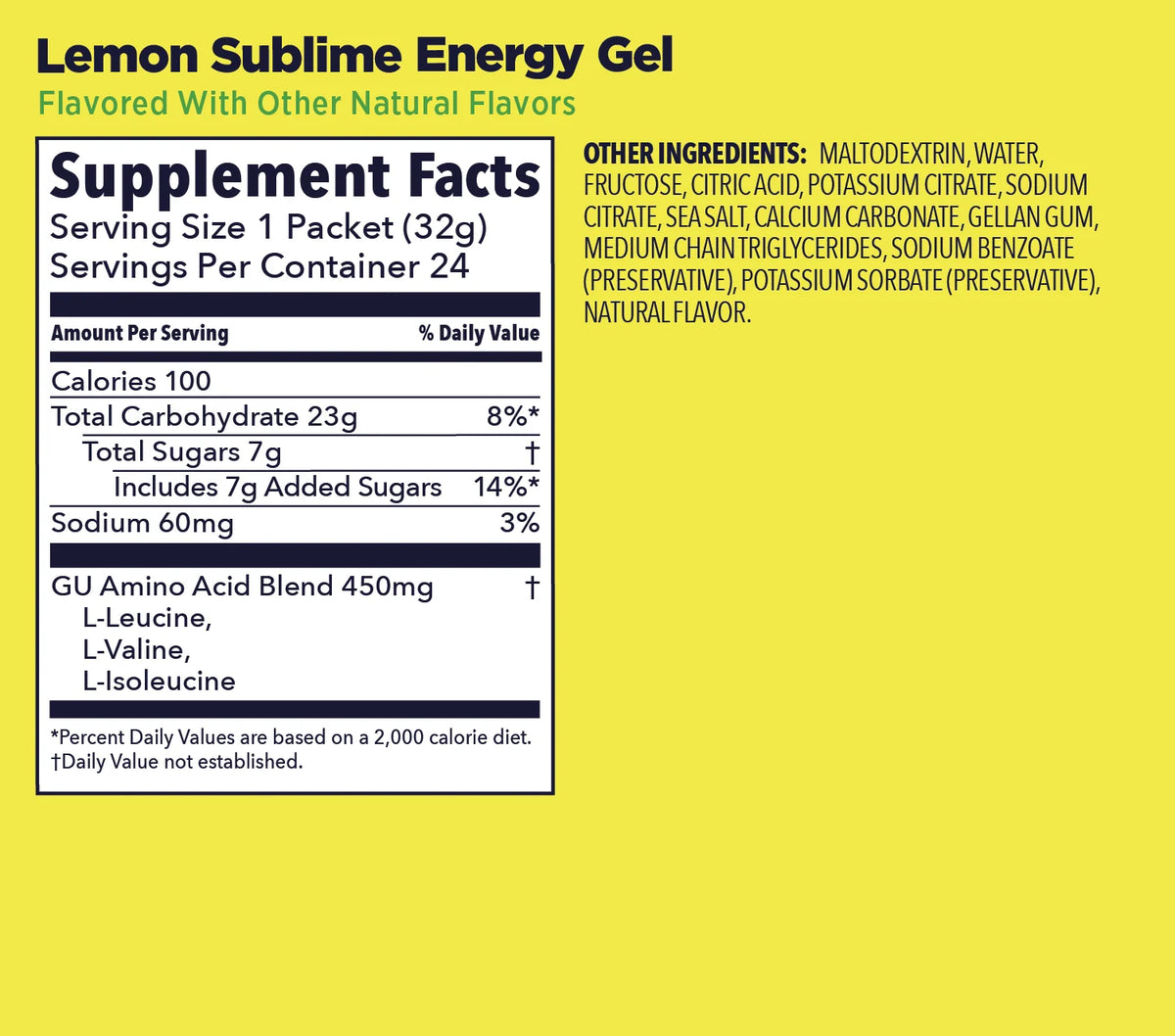 GU Original Energy Gel Lemon Sublime 32g Supplement Facts
