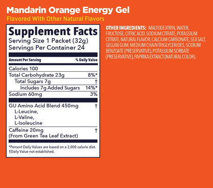 GU Original Energy Gel Mandarin Orange 32g Supplement Facts