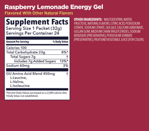 GU Original Energy Gel Raspberry Lemonade 32g Supplement Facts