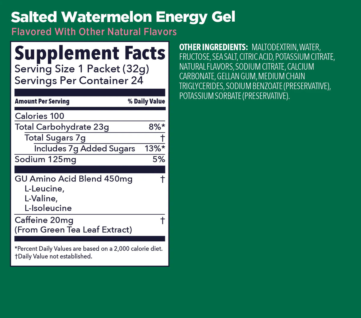 GU Original Energy Gel Salted Watermelon 32g Supplement Facts