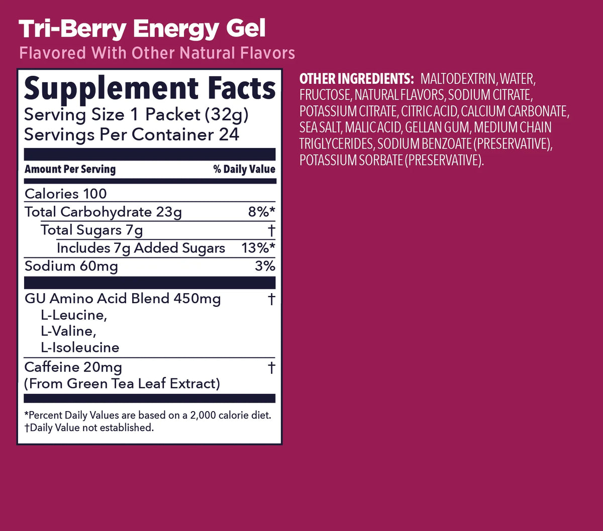 GU Original Energy Gel Tri-Berry 32g Supplement Facts