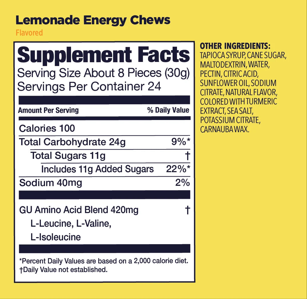 GU Energy Chews Lemonade Supplement Fact
