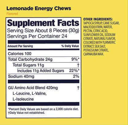 GU Energy Chews Lemonade Supplement Fact