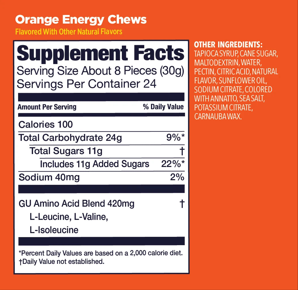 GU Energy Chews Orange Supplement Fact