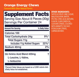 GU Energy Chews Orange Supplement Fact
