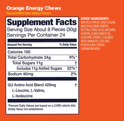 GU Energy Chews Orange Supplement Fact