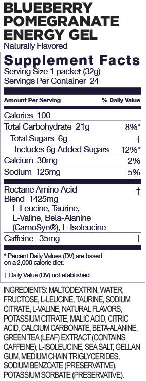 GU Roctane Energy Gel Blueberry Pomegranate single 32g Supplement Facts